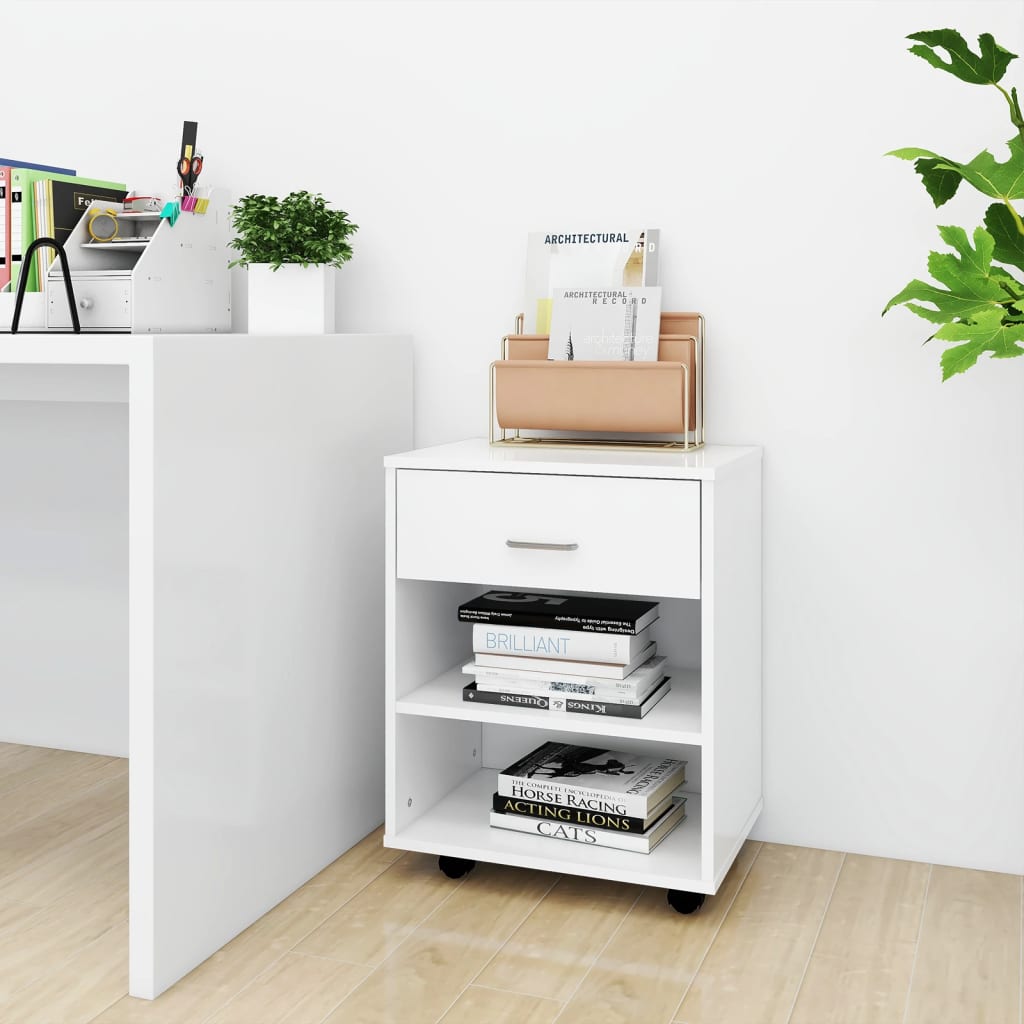 Rolling Cabinet White 46x36x59 cm Engineered Wood - Newstart Furniture