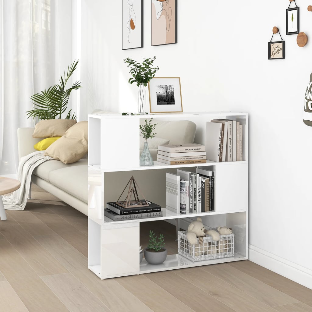 Book Cabinet Room Divider High Gloss White 100x24x94 cm - Newstart Furniture