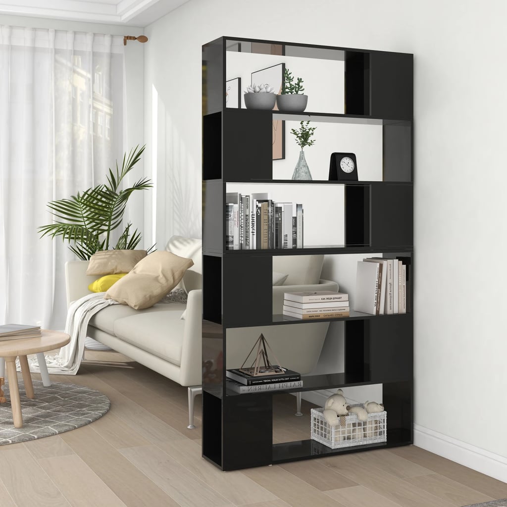 Book Cabinet Room Divider High Gloss Black 100x24x188 cm - Newstart Furniture