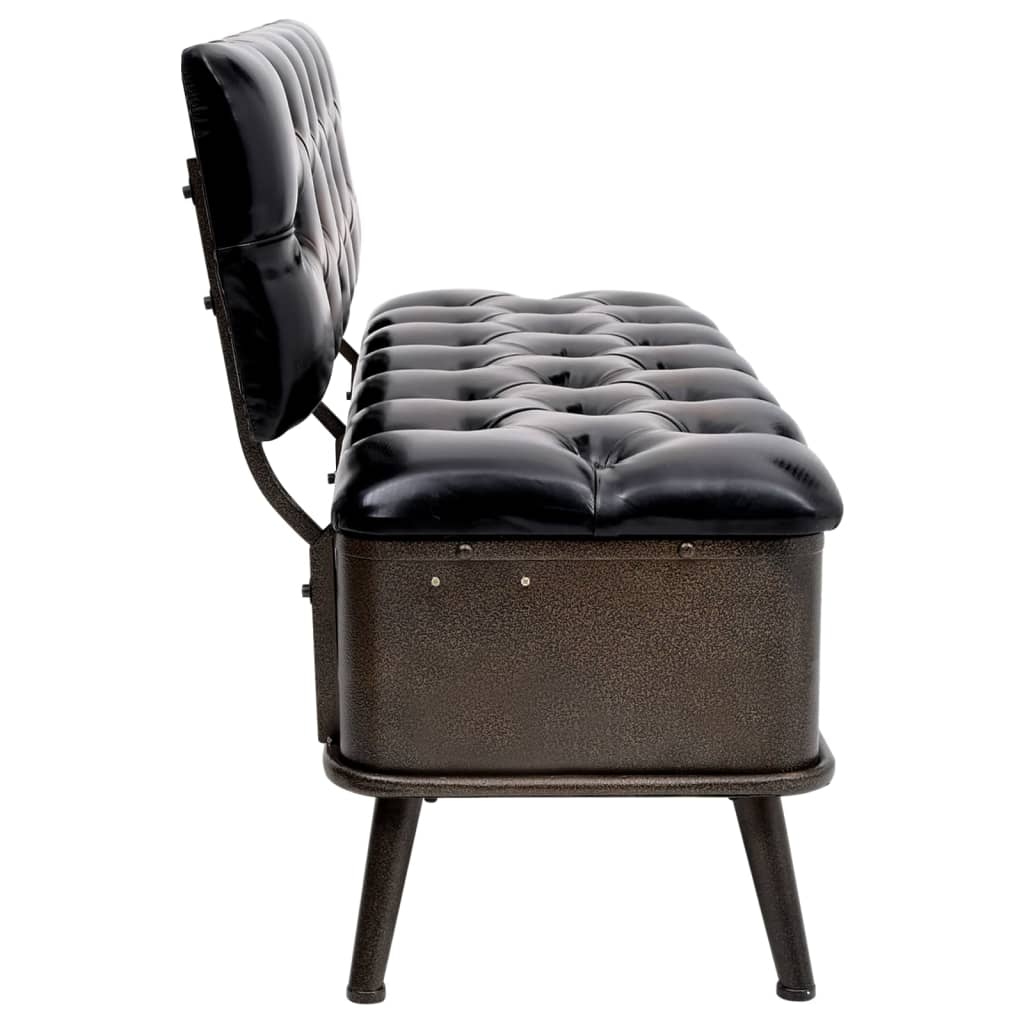 Storage Bench with Backrest 110 cm Black Faux Leather - Newstart Furniture
