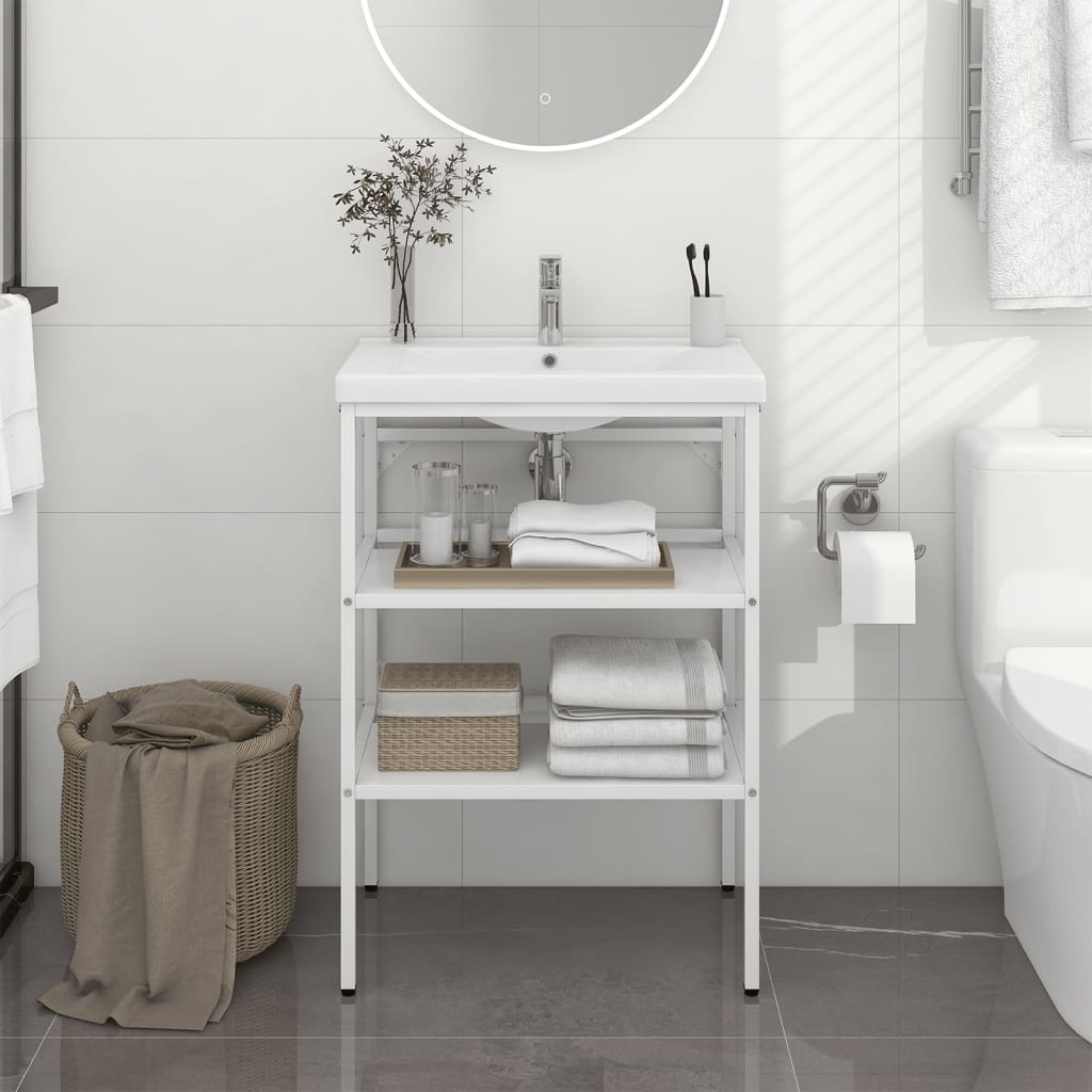 Bathroom Washbasin Frame White 59x38x83 cm Iron - Newstart Furniture