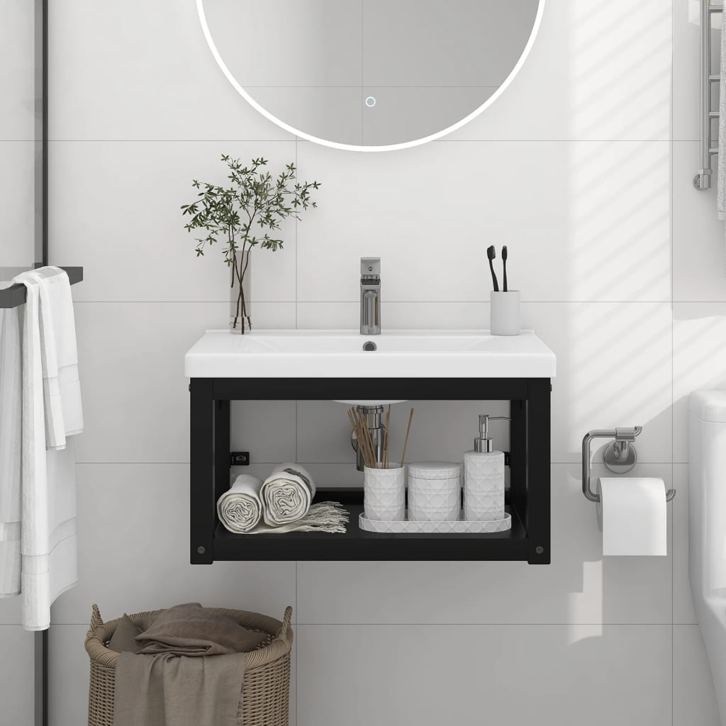 Wall-mounted Bathroom Washbasin Frame Black 59x38x31 cm Iron - Newstart Furniture