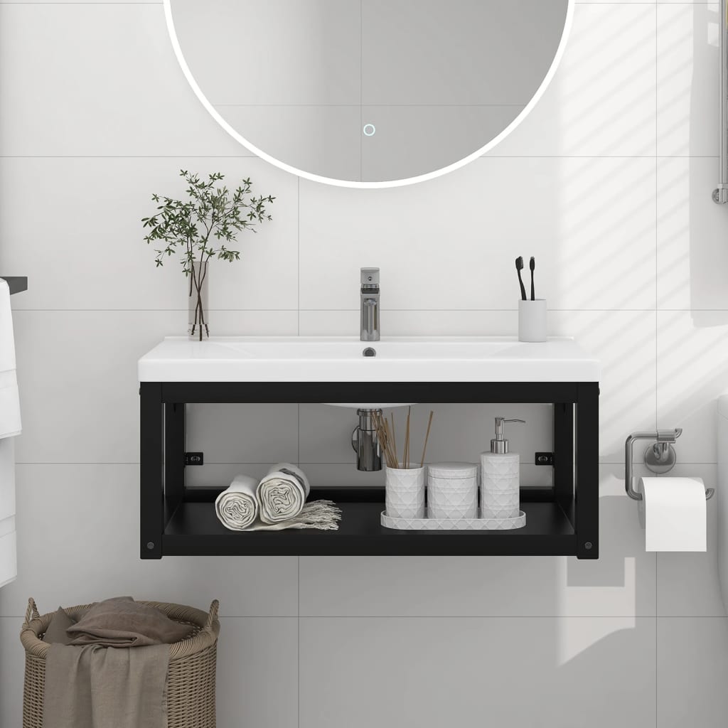 Wall-mounted Bathroom Washbasin Frame Black 79x38x31 cm Iron - Newstart Furniture