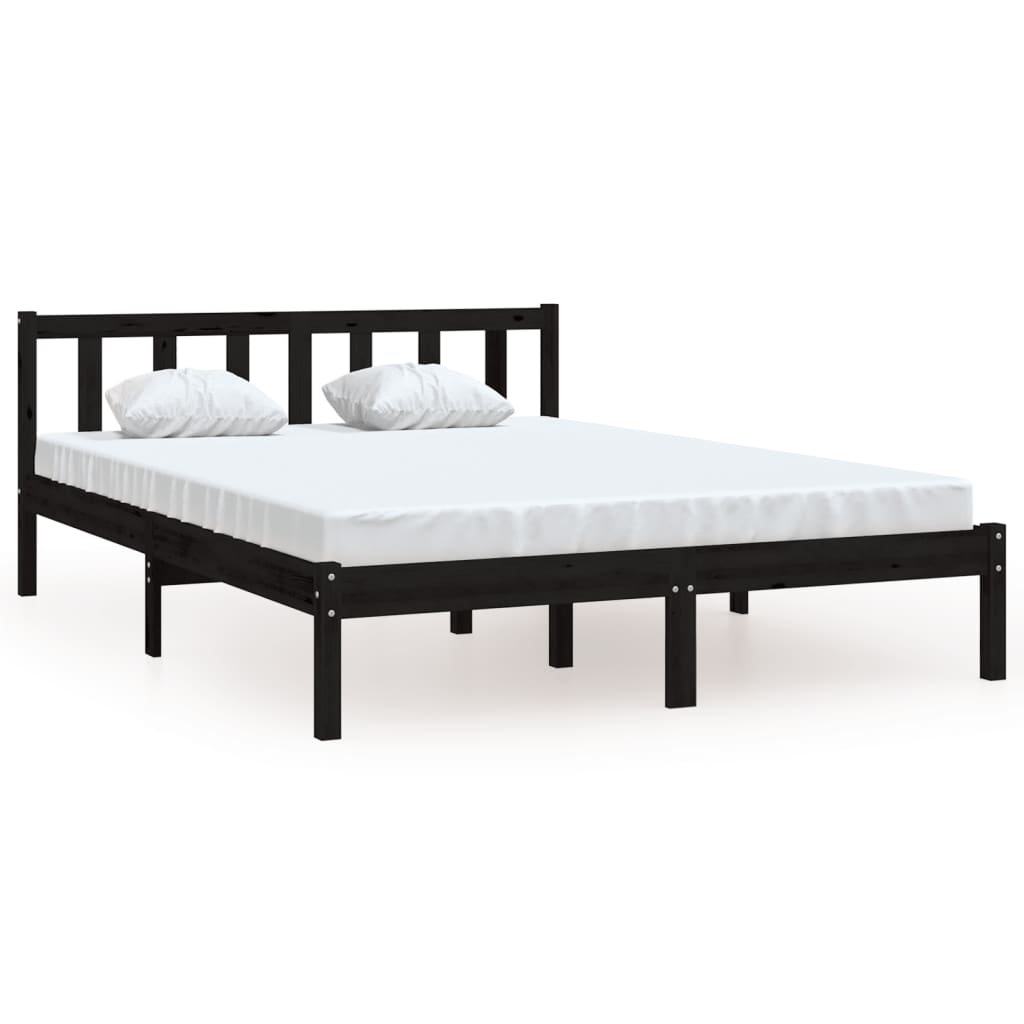 Bed Frame Black Solid Wood Pine 137x187 cm Double Size