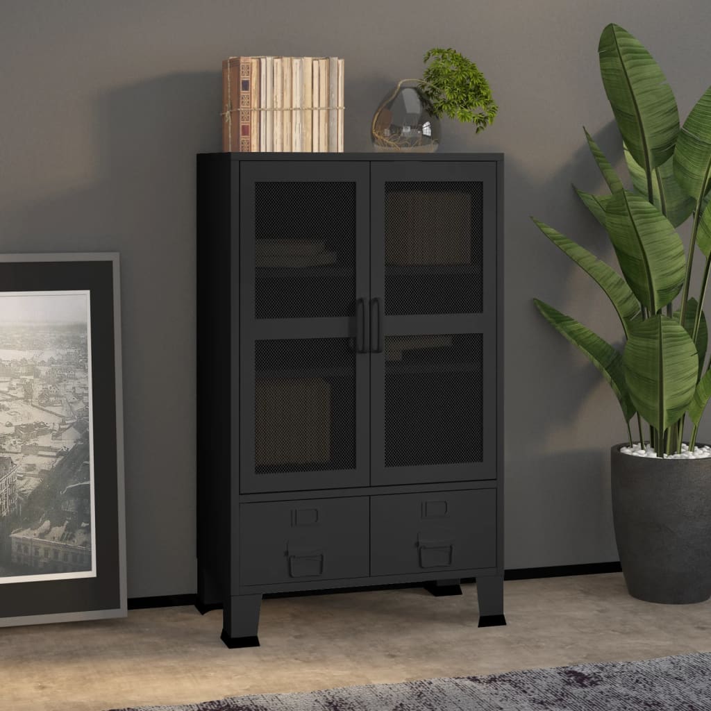 Industrial Storage Chest Black 70x40x115 cm Metal - Newstart Furniture