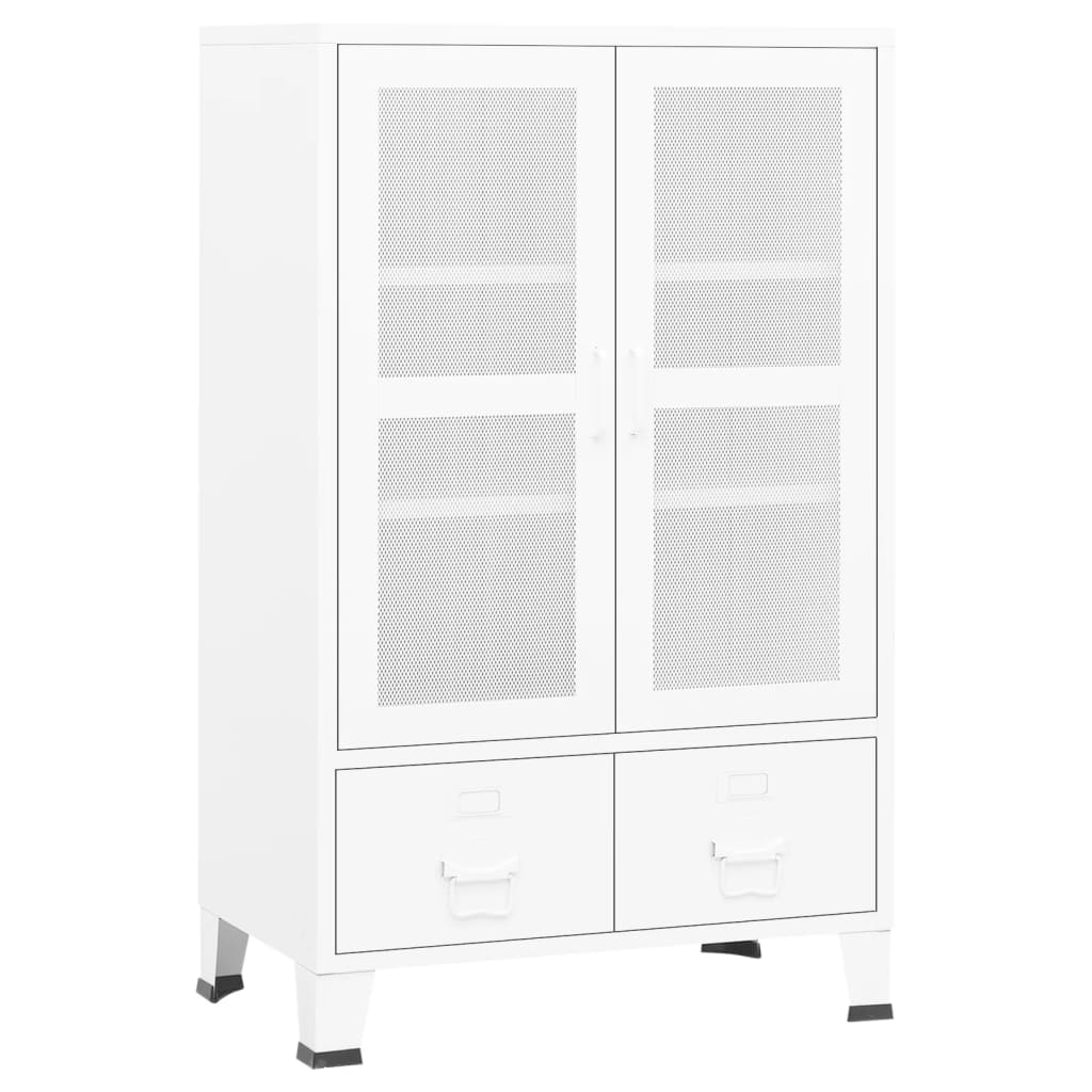 Industrial Storage Chest White 70x40x115 cm Metal - Newstart Furniture