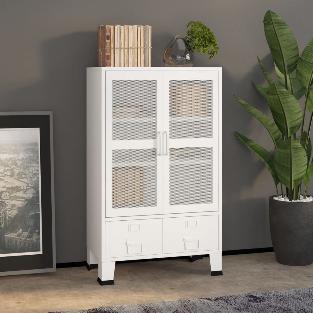 Industrial Storage Chest White 70x40x115 cm Metal - Newstart Furniture