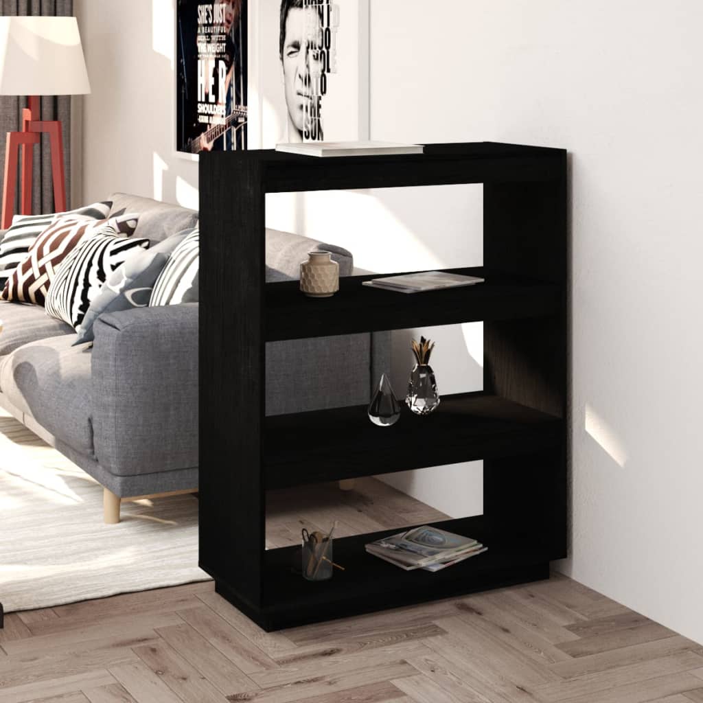 Book Cabinet/Room Divider Black 80x35x103 cm Solid Pinewood - Newstart Furniture