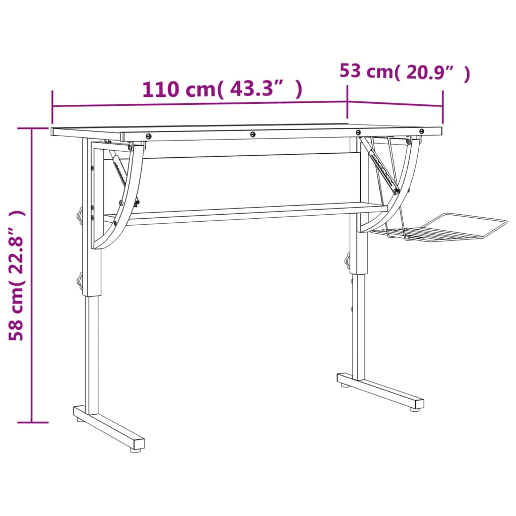Craft Desk Black and Grey 110x53x(58-87) cm Engineered Wood and Steel - Newstart Furniture