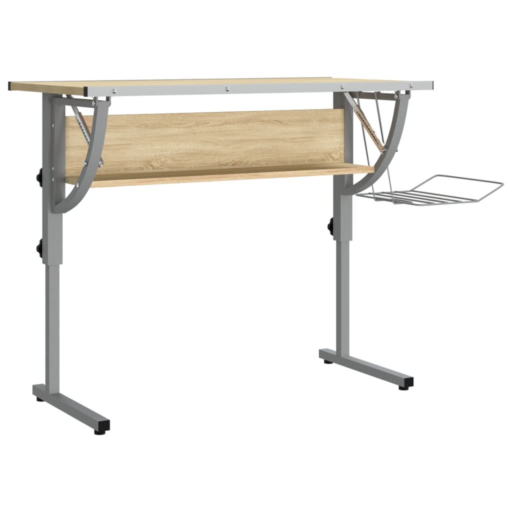 Craft Desk Sonoma Oak and Grey 110x53x(58-87)cm Engineered Wood and Steel - Newstart Furniture