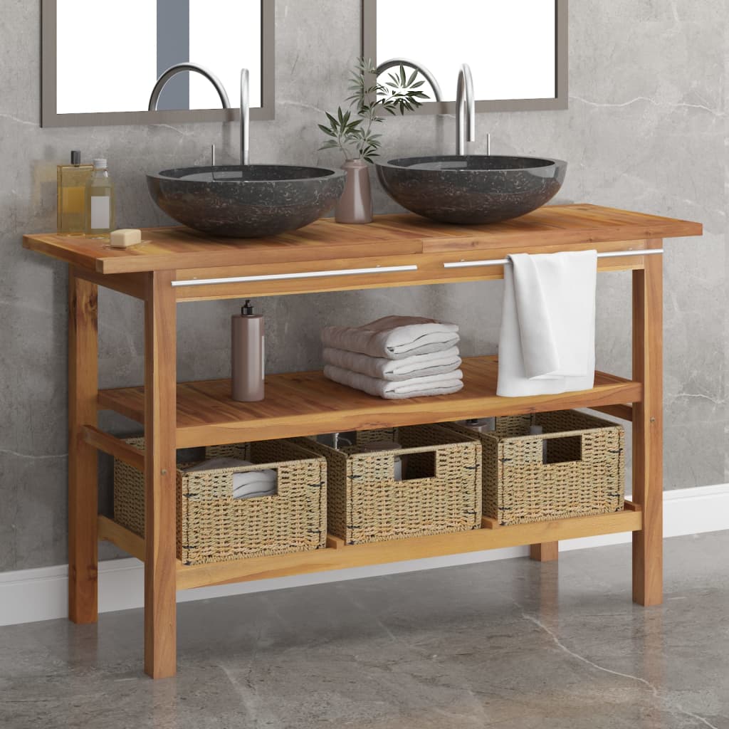 Bathroom Vanity Cabinet with Black Marble Sinks Solid Wood Teak - Newstart Furniture