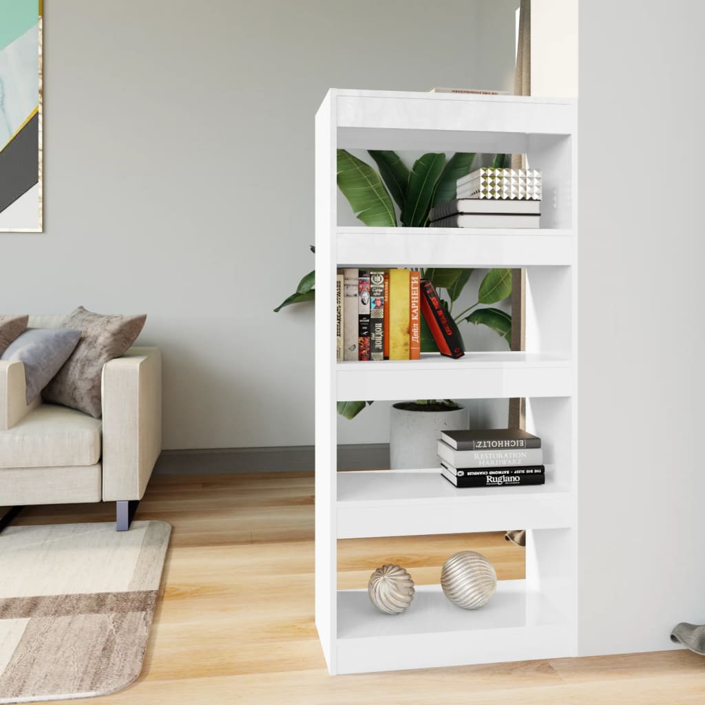 Book Cabinet/Room Divider High Gloss White 60x30x135 cm Engineered Wood - Newstart Furniture