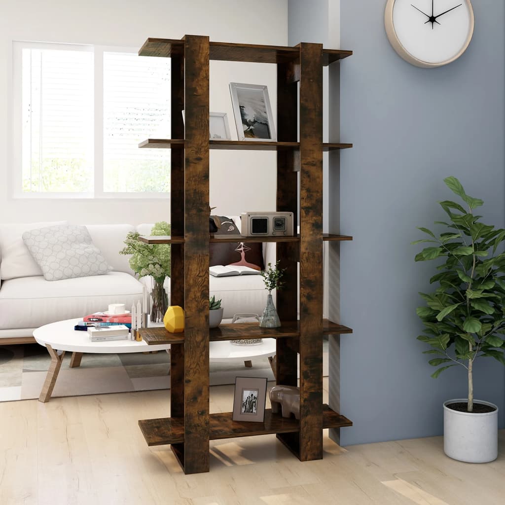 Book Cabinet/Room Divider Smoked Oak 80x30x160 cm Engineered Wood - Newstart Furniture