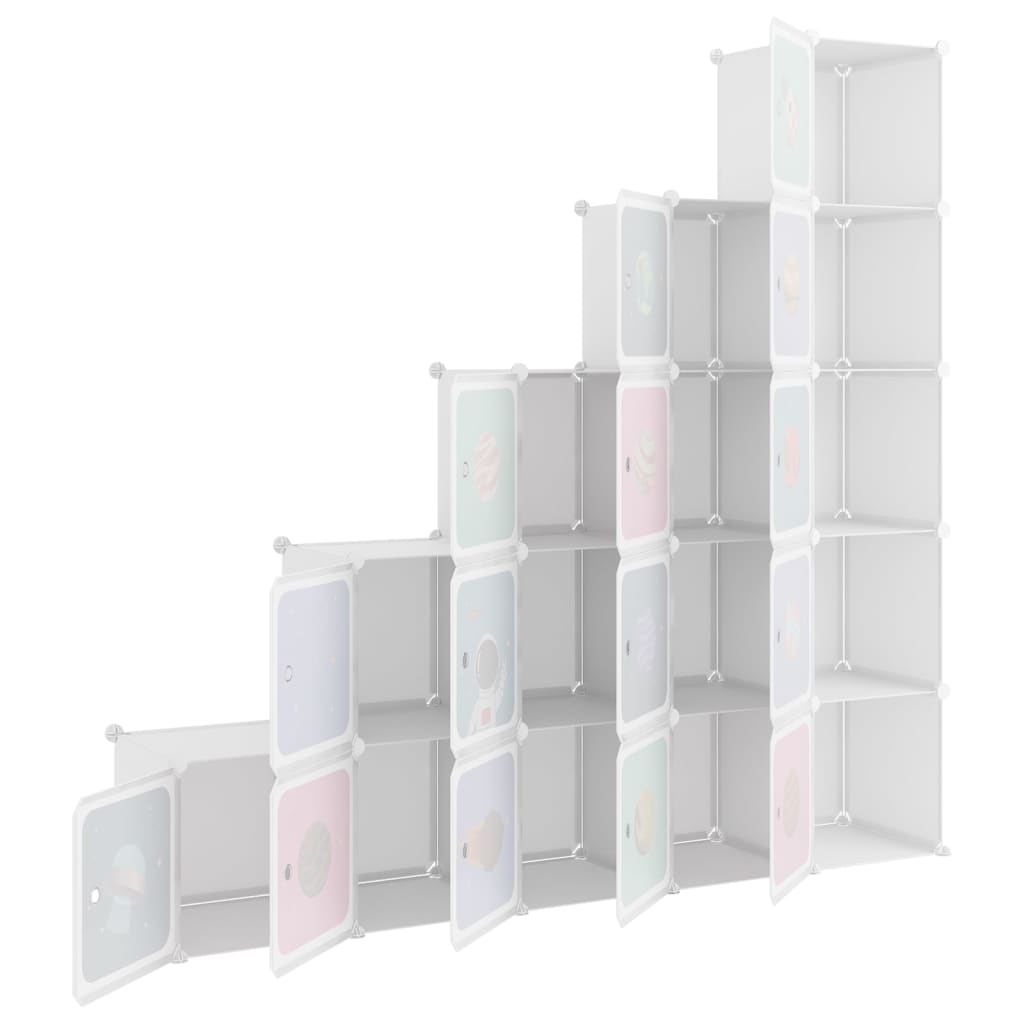 Cube Storage Cabinet for Kids with 15 Cubes White PP - Newstart Furniture