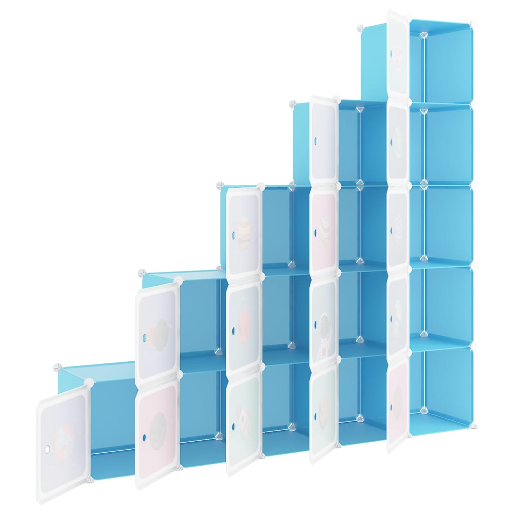 Cube Storage Cabinet for Kids with 15 Cubes Blue PP - Newstart Furniture