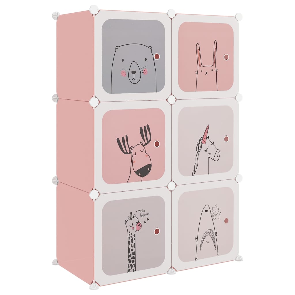 Cube Storage Cabinet for Kids with 6 Cubes Pink PP - Newstart Furniture