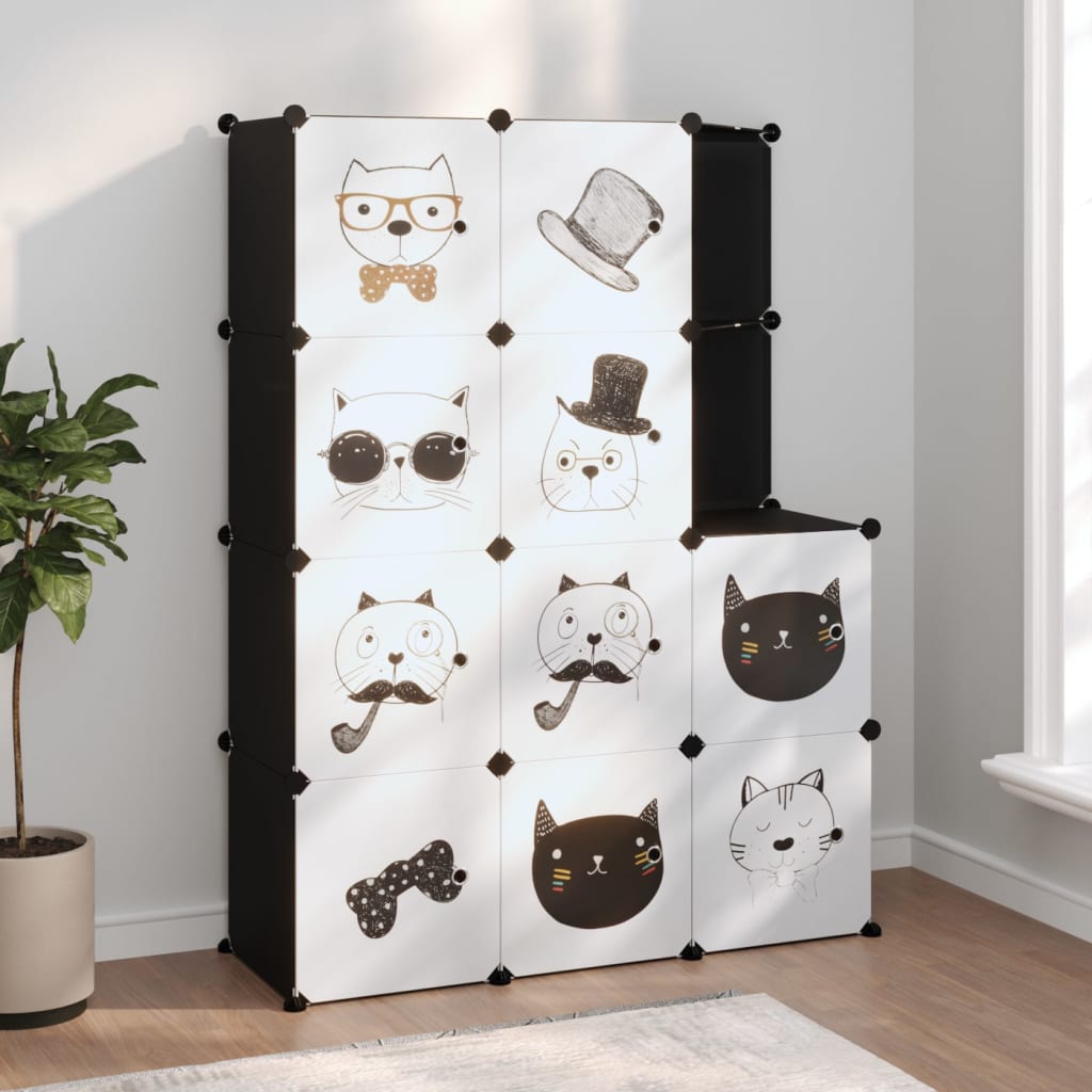 Cube Storage Cabinet for Kids with 10 Cubes Black PP - Newstart Furniture