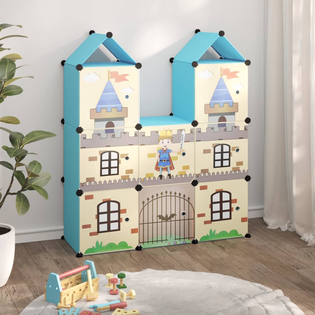 Cube Storage Cabinet for Kids with 8 Cubes Blue PP - Newstart Furniture