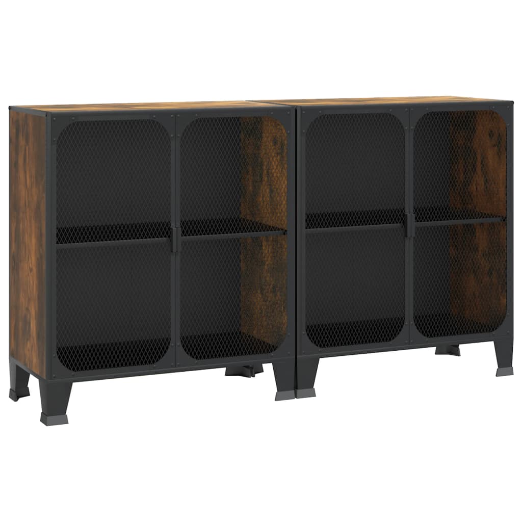 Storage Cabinets 2 pcs Rustic Brown 72x36x82 cm Metal and MDF - Newstart Furniture