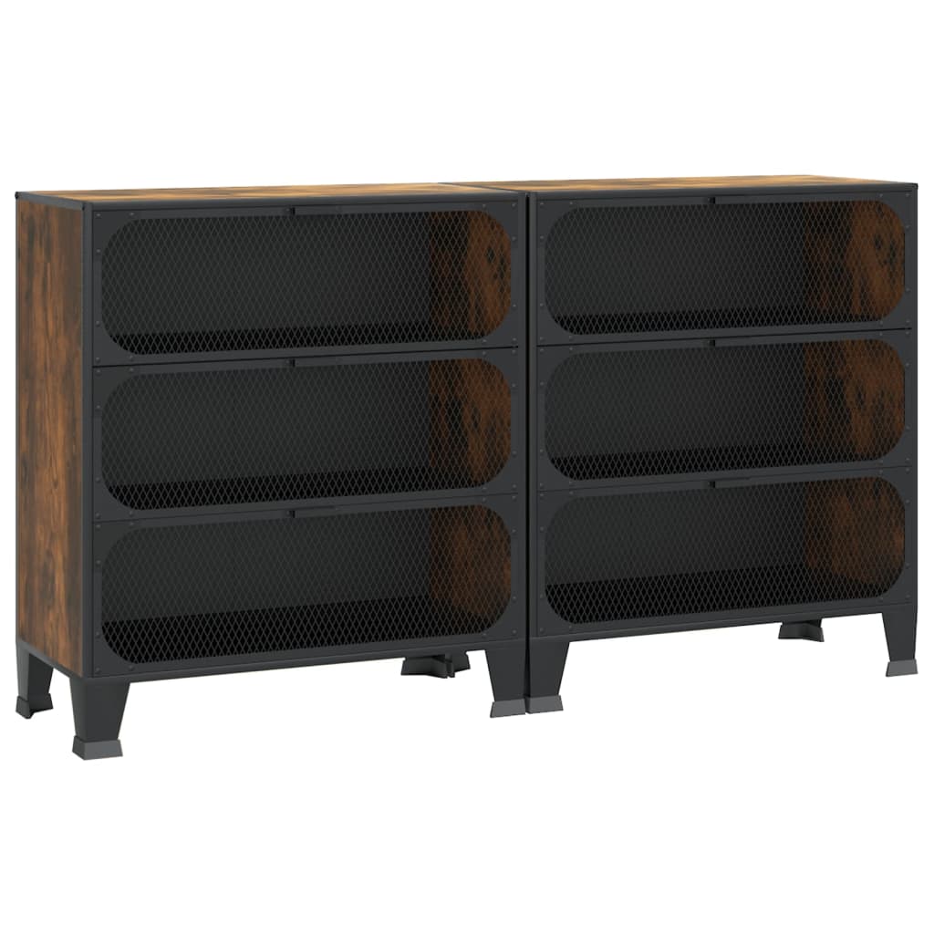 Storage Cabinets 2 pcs Rustic Brown 72x36x82 cm Metal and MDF - Newstart Furniture