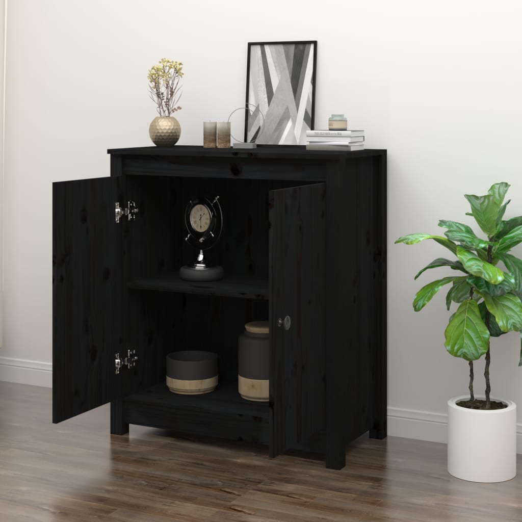 Sideboard Black 70x35x80 cm Solid Wood Pine - Newstart Furniture