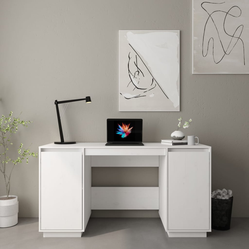 Desk White 140x50x75 cm Solid Wood Pine - Newstart Furniture