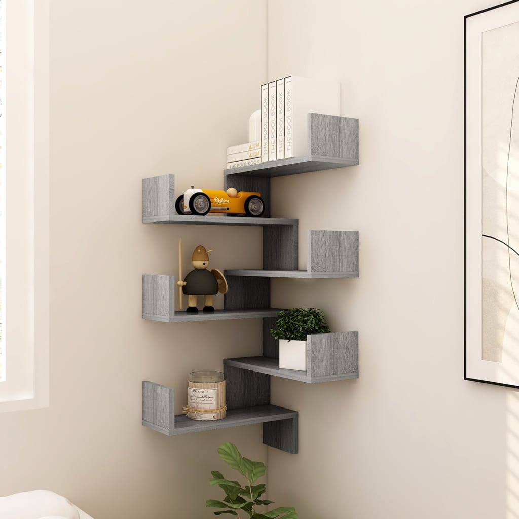 Wall Corner Shelves 2 pcs Grey Sonoma 40x40x50 cm Engineered Wood - Newstart Furniture