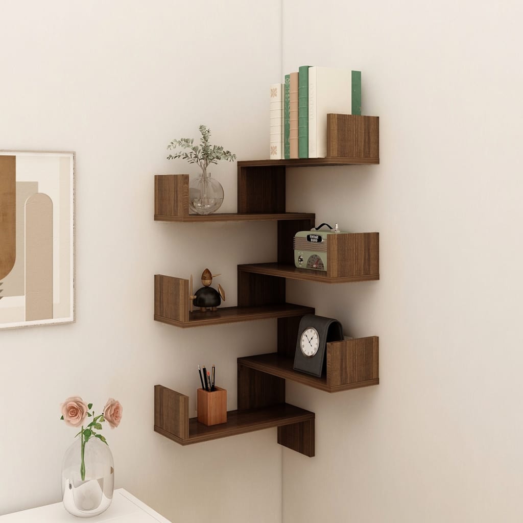 Wall Corner Shelves 2 pcs Brown Oak 40x40x50 cm Engineered Wood - Newstart Furniture