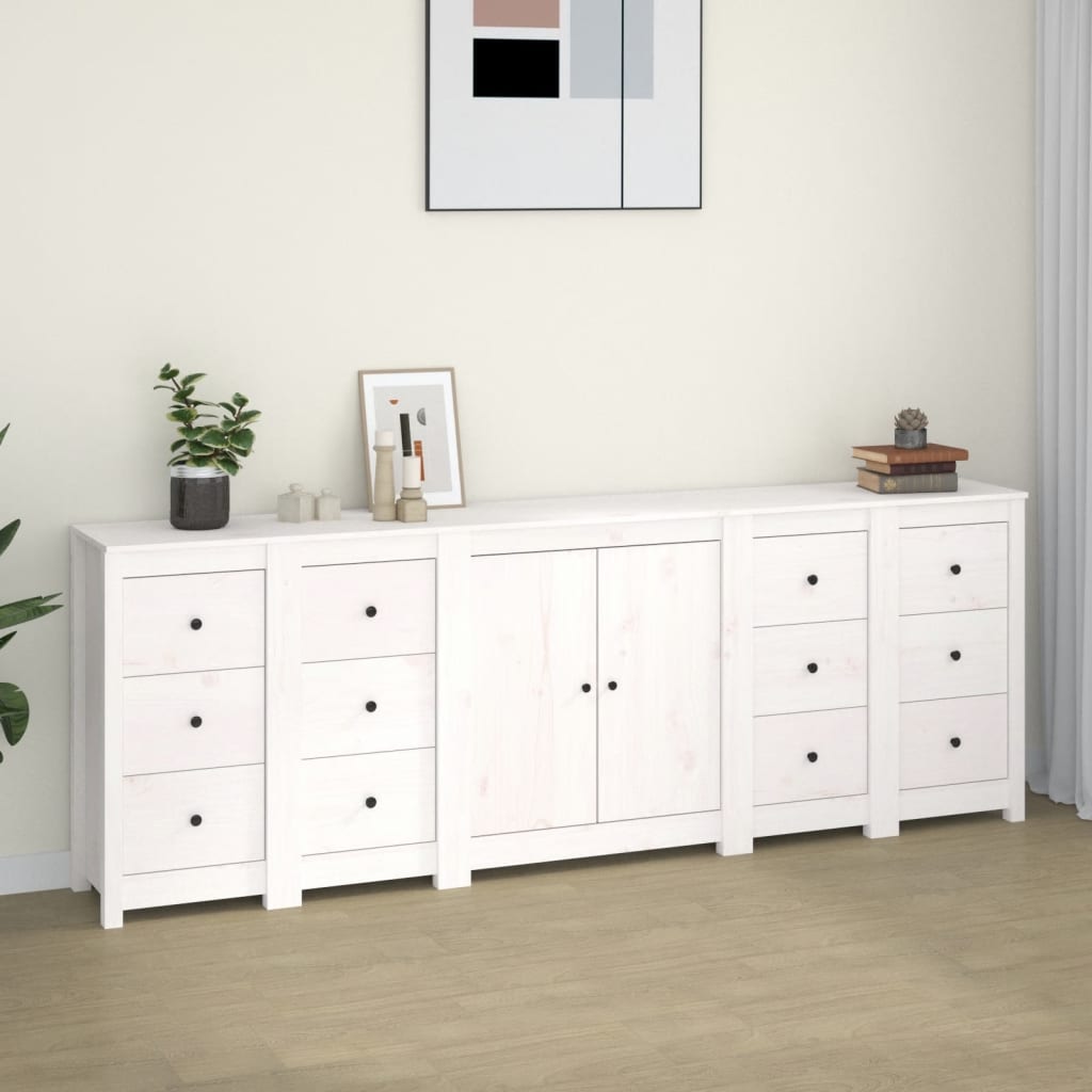 Sideboard White 230x35x80 cm Solid Wood Pine - Newstart Furniture