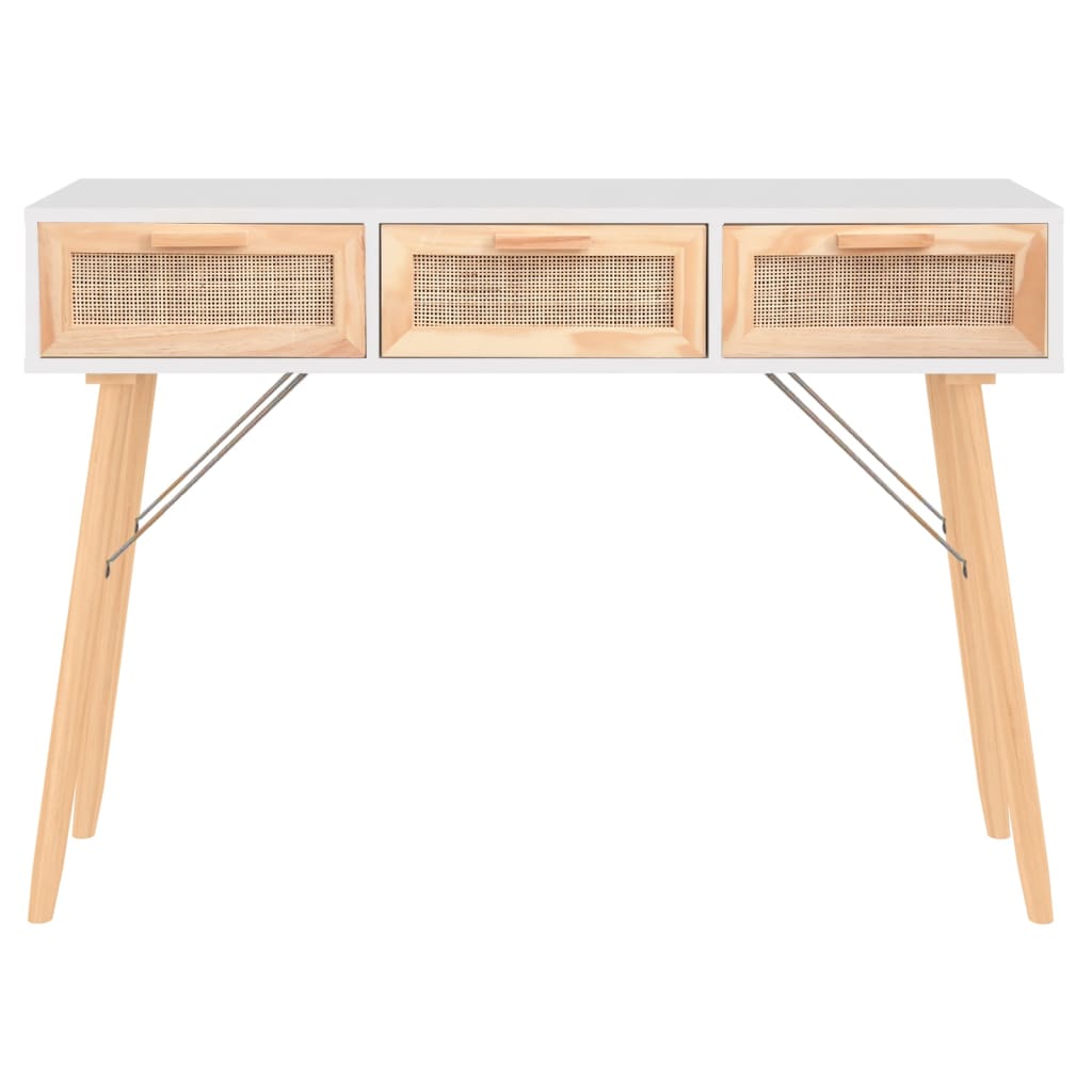Console Table White 105x30x75 cm Solid Wood Pine&Natural Rattan - Newstart Furniture