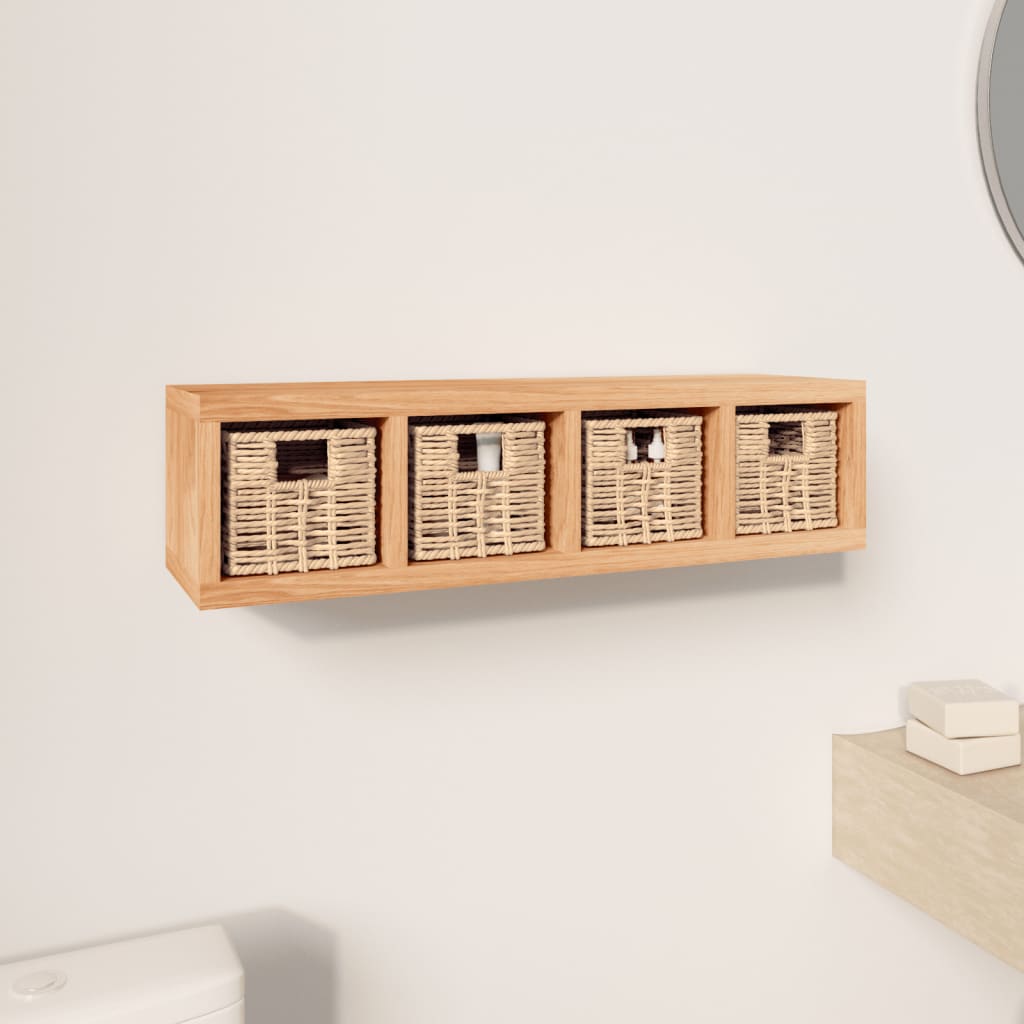 Wall Shelf with Baskets 62x18x16 cm Solid Wood Walnut