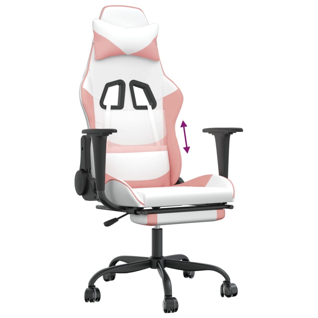 Gaming Chair with Footrest White and Pink Faux Leather - Newstart Furniture
