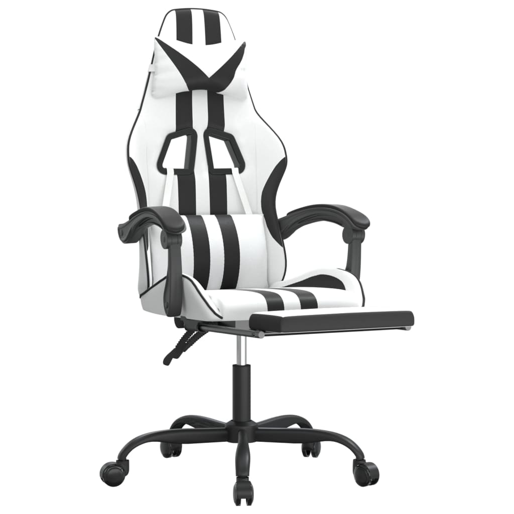 Gaming Chair with Footrest White and Black Faux Leather - Newstart Furniture