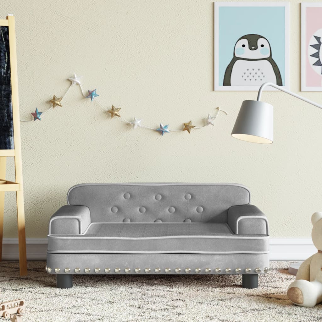 Kids Sofa Light Grey 70x45x30 cm Velvet - Newstart Furniture