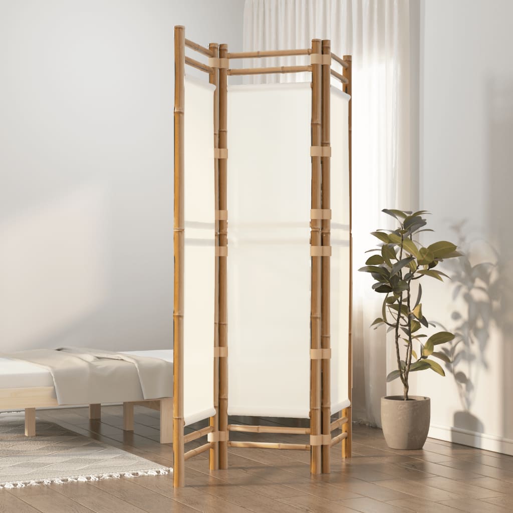 Folding 3-Panel Room Divider 120 cm Bamboo and Canvas - Newstart Furniture