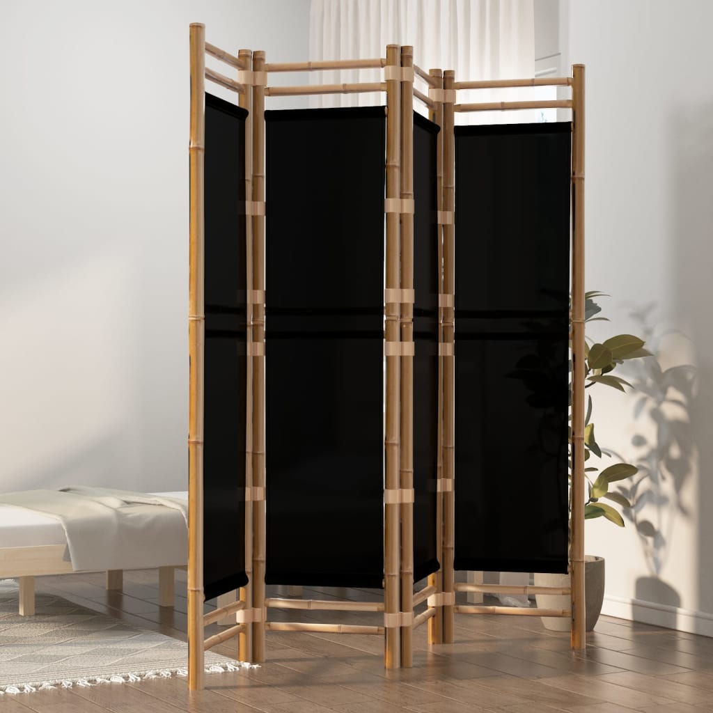 Folding 4-Panel Room Divider 160 cm Bamboo and Canvas - Newstart Furniture