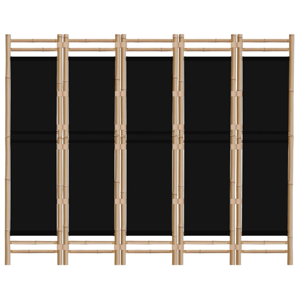 Folding 5-Panel Room Divider 200 cm Bamboo and Canvas - Newstart Furniture