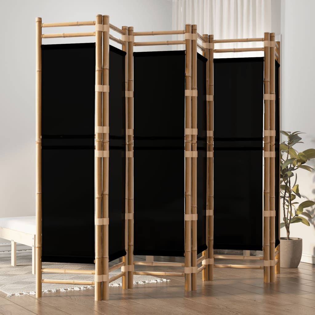 Folding 6-Panel Room Divider 240 cm Bamboo and Canvas - Newstart Furniture