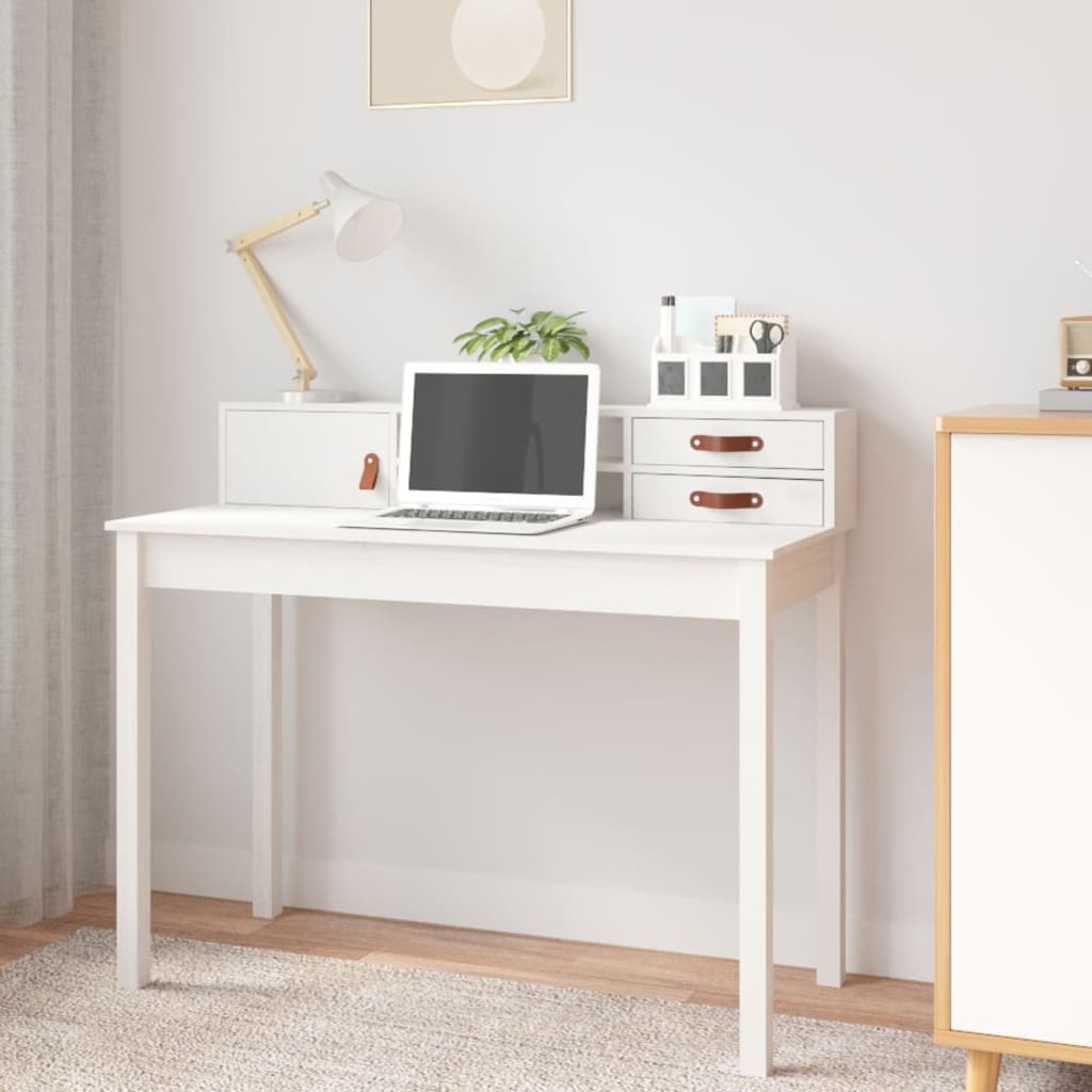 Desk White 110x50x93 cm Solid Wood Pine - Newstart Furniture