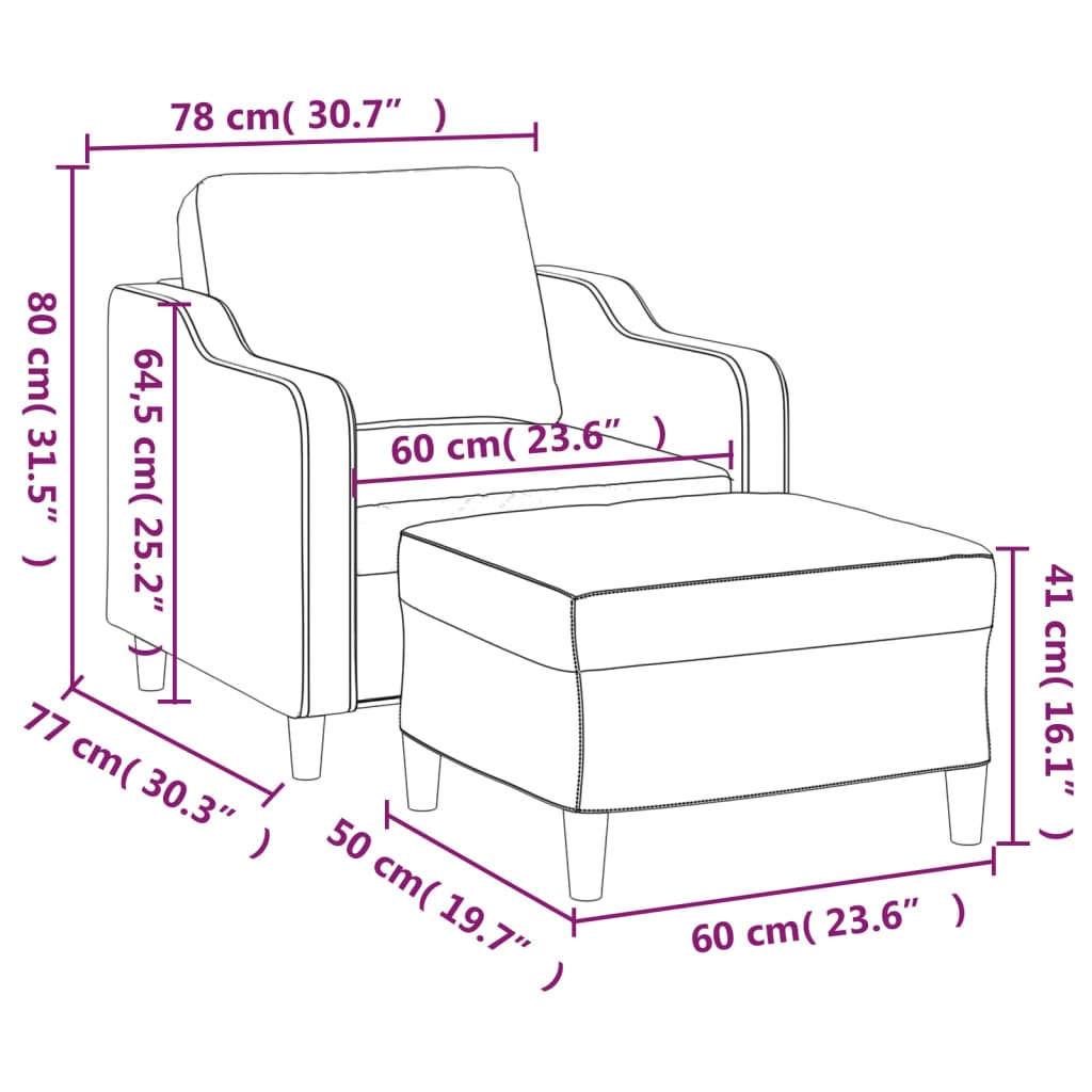 Sofa Chair with Footstool Cream 60 cm Fabric - Newstart Furniture