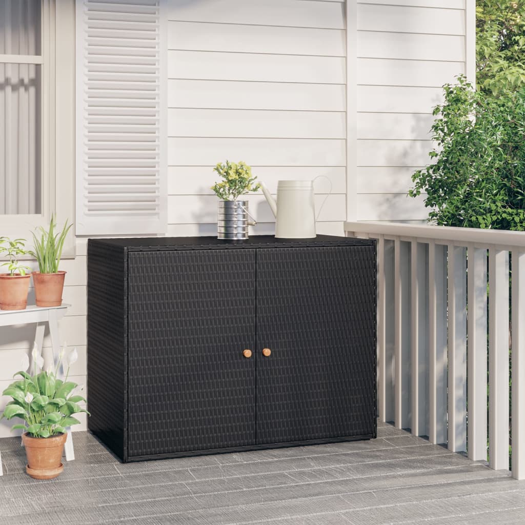 Garden Storage Cabinet Black 100x55.5x80 cm Poly Rattan - Newstart Furniture