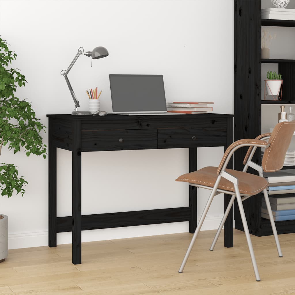 Desk with Drawers Black 100x50x78 cm Solid Wood Pine - Newstart Furniture