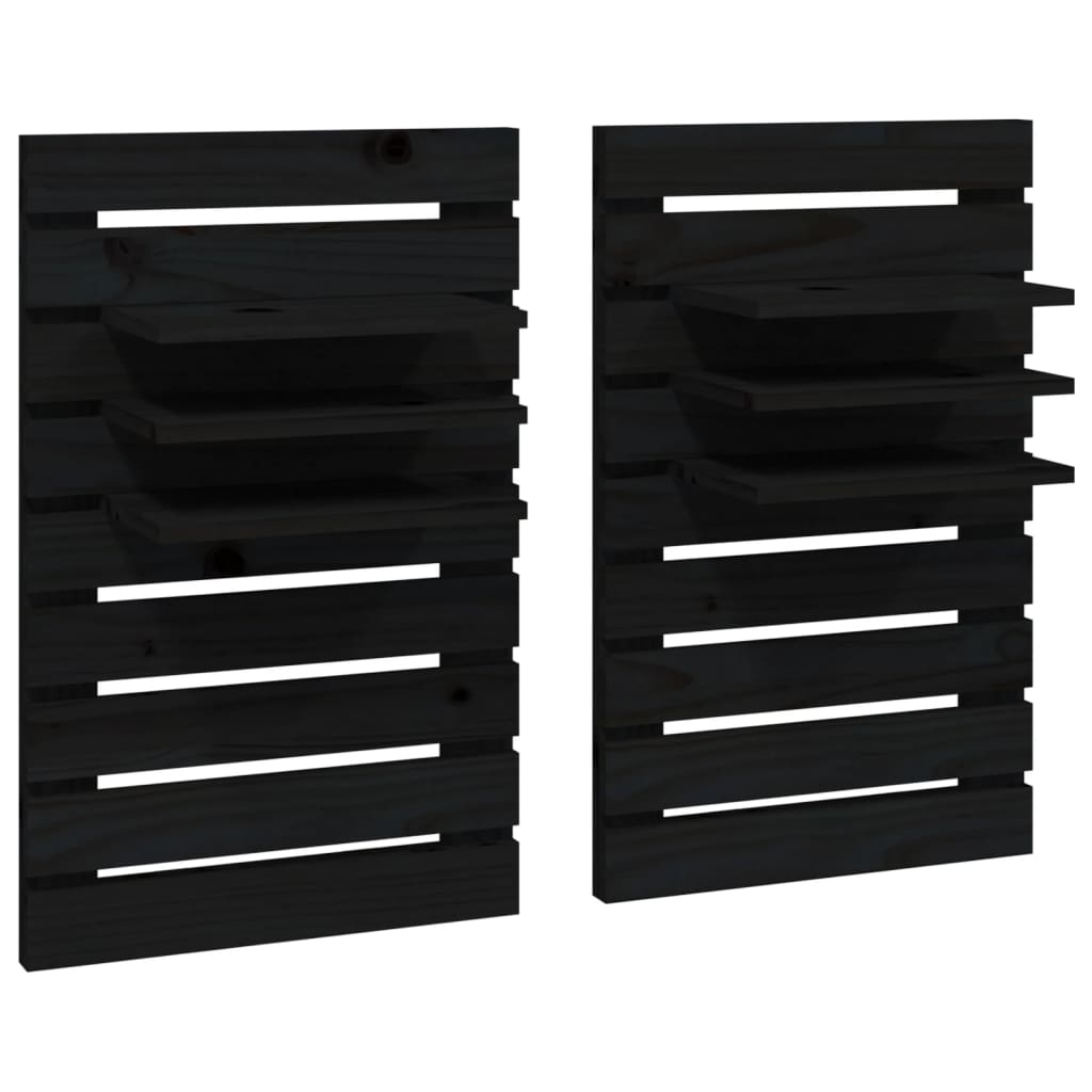 Wall-mounted Bedside Shelves 2 pcs Black Solid Wood Pine - Newstart Furniture