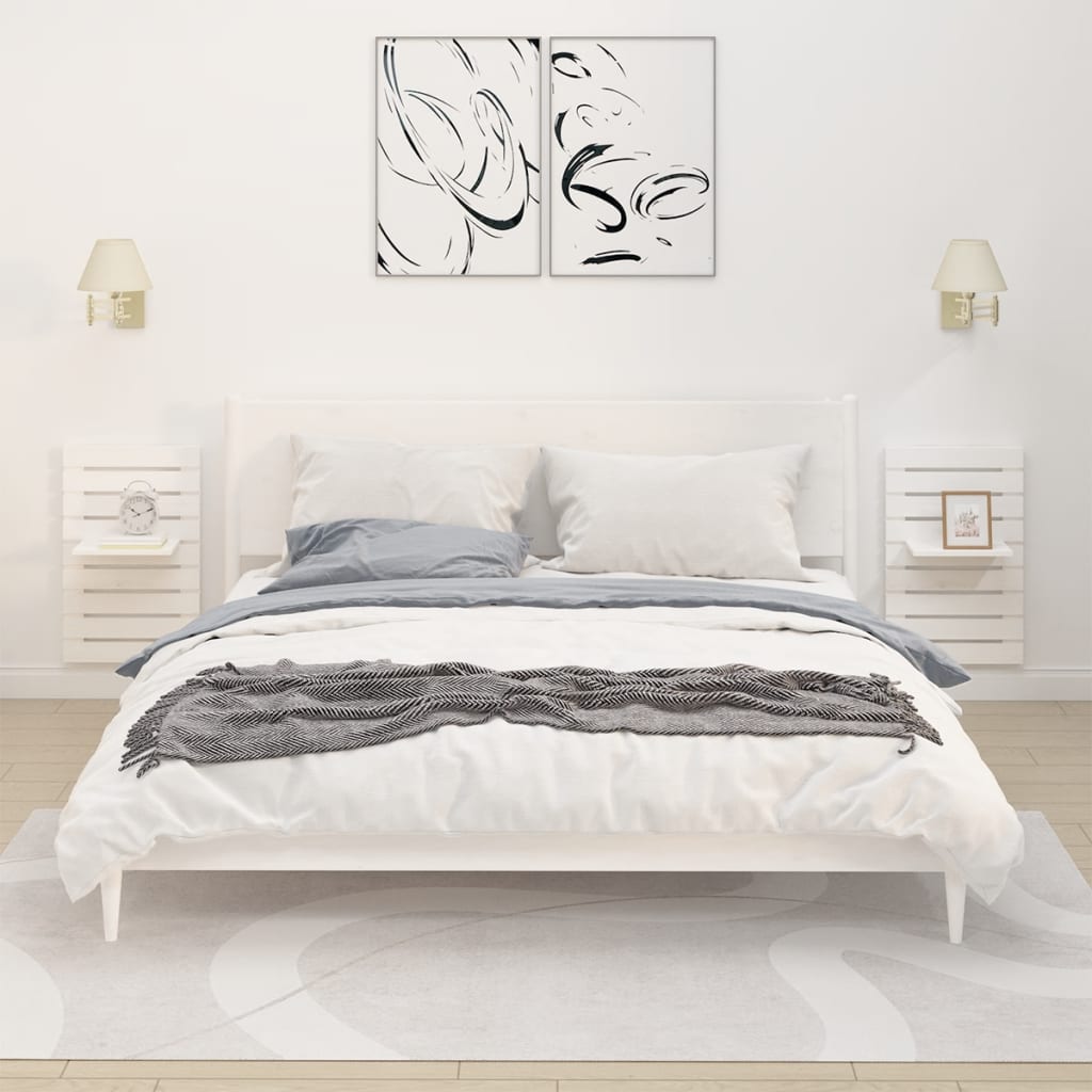 Wall-mounted Bedside Shelves 2 pcs White Solid Wood Pine - Newstart Furniture