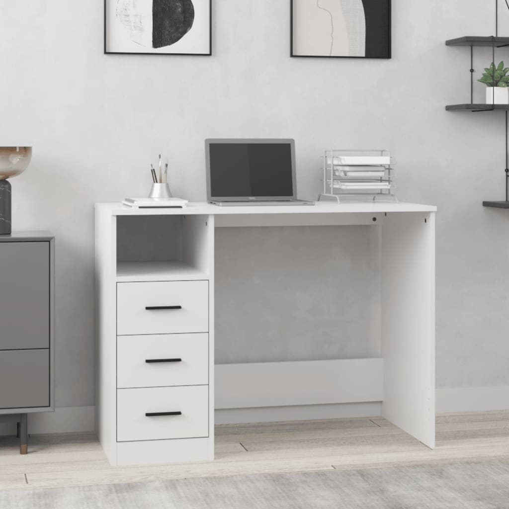 Desk with Drawers White 102x50x76 cm Engineered Wood - Newstart Furniture