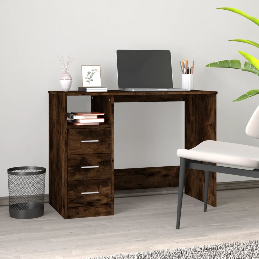 Desk with Drawers Smoked Oak 102x50x76 cm Engineered Wood - Newstart Furniture