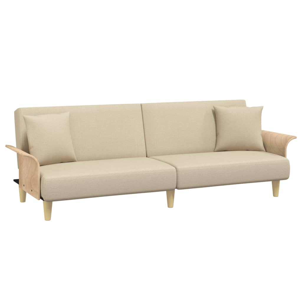 Sofa Bed with Armrests Cream Fabric - Newstart Furniture