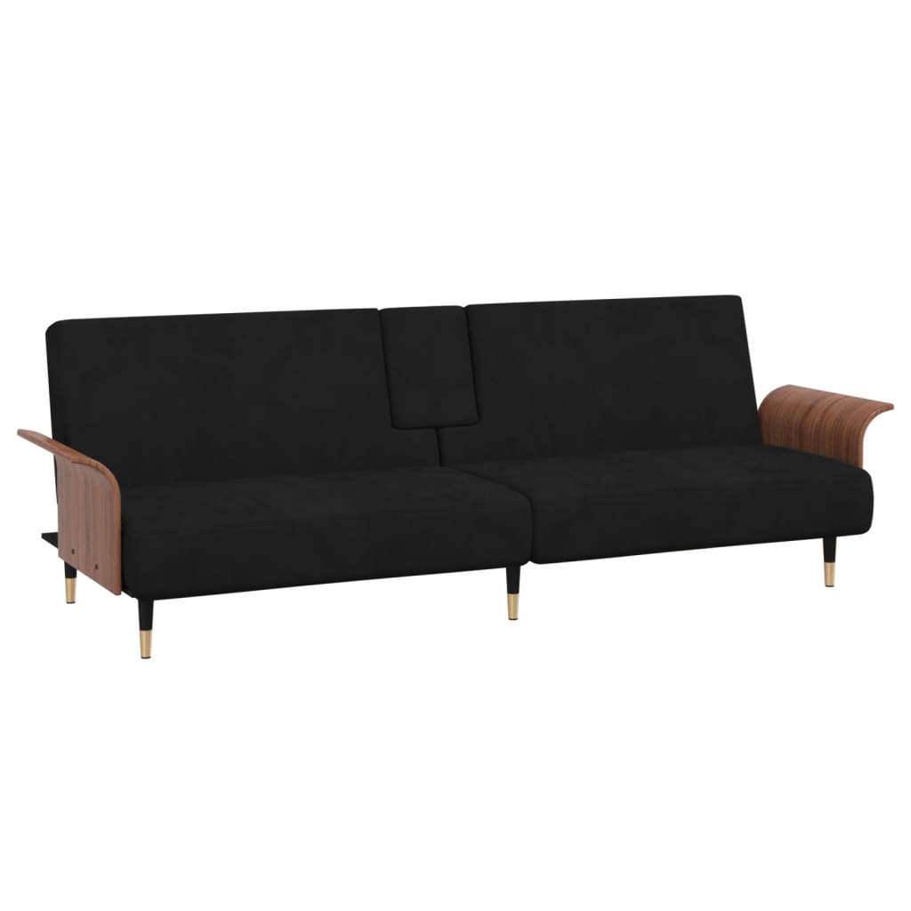 Sofa Bed with Cup Holders Black Velvet