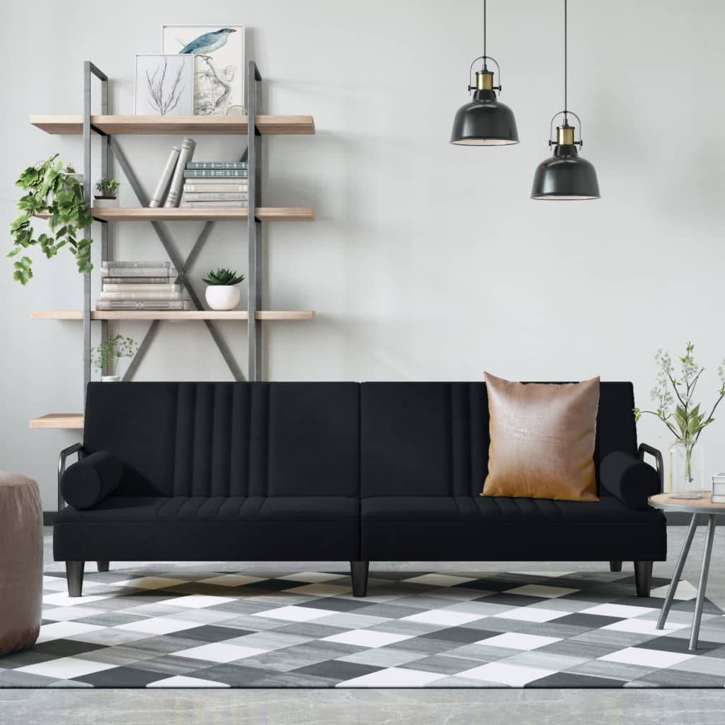 Sofa Bed with Armrests Black Velvet - Newstart Furniture