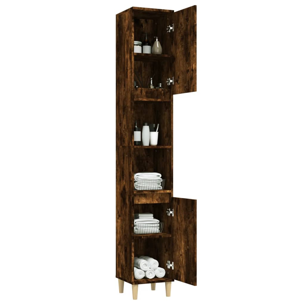 Bathroom Cabinet Smoked Oak 30x30x190 cm Engineered Wood - Newstart Furniture
